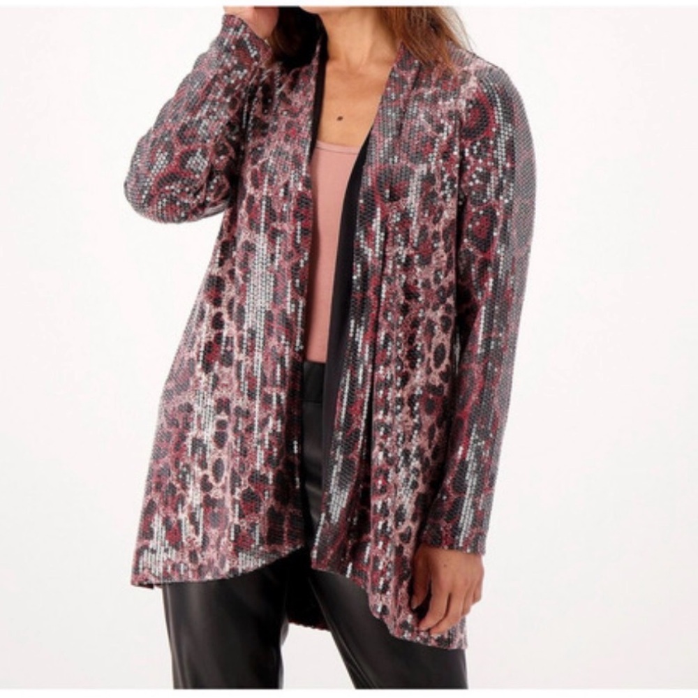 Dennis Basso Printed Sequin Fully Lined Cardigan Wine, Large
A462194 - Picture 4 of 7